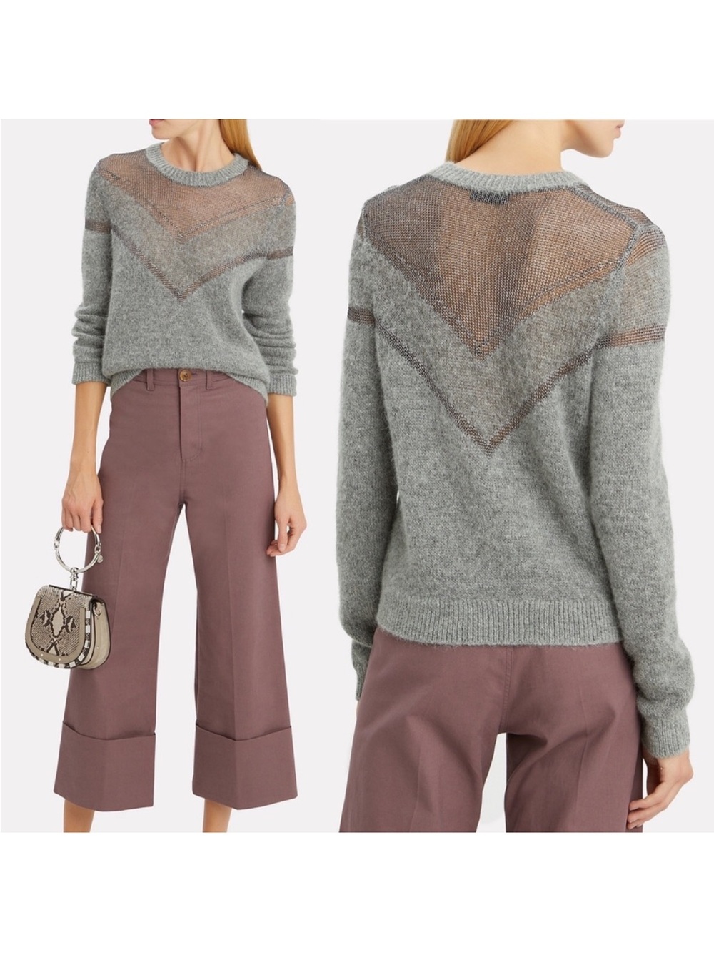 Rag & Bone Blaze Crewneck Metallic Mesh Mohair Sweater, Heather Grey, Medium